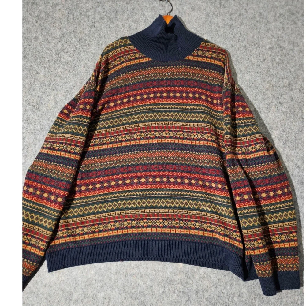Scandia Woods Sweater Mens 3XL Fair Isle Mock Neck Cotton Blend